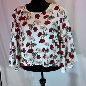 Vince Camuto Red and White Floral Blouse